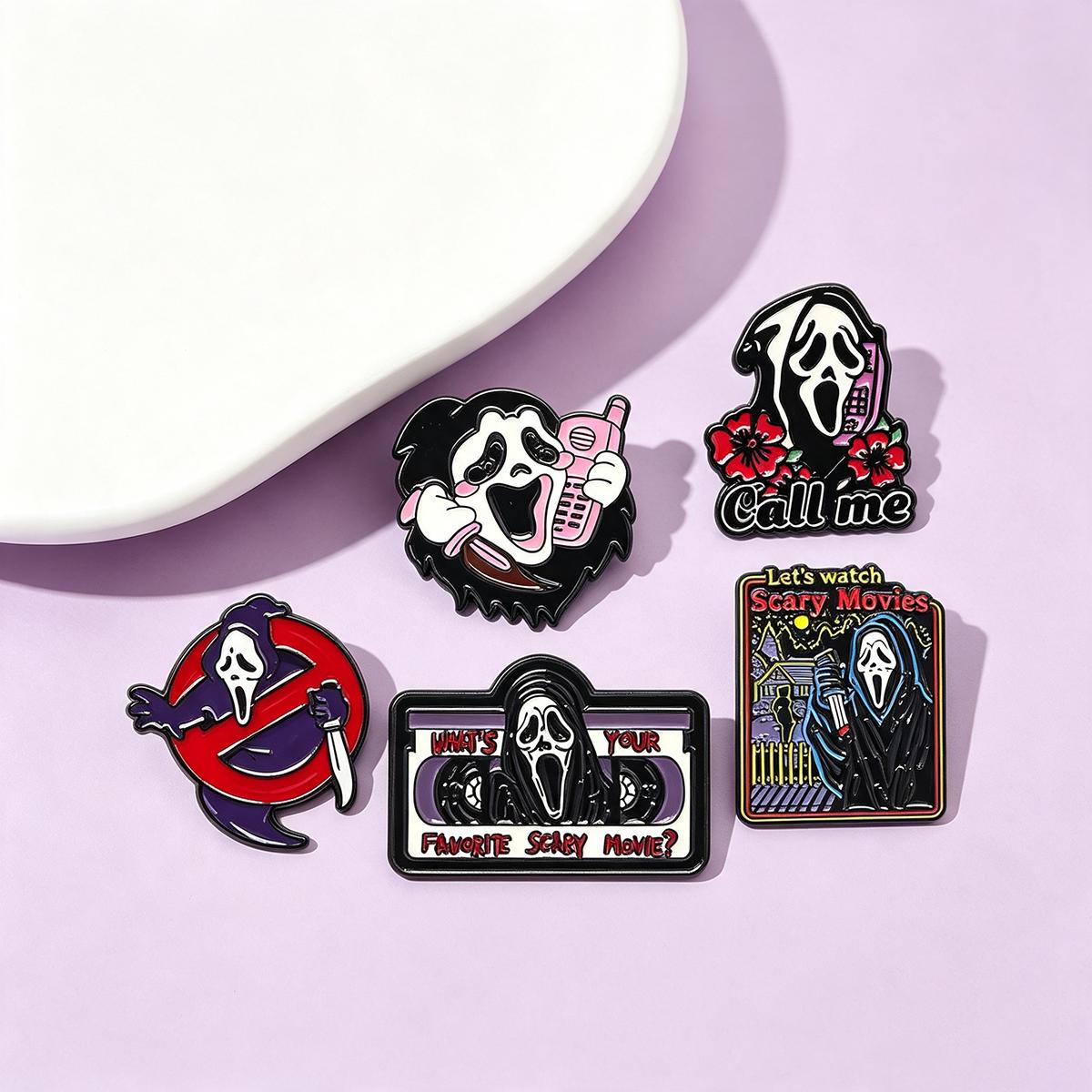 Embroidery Illustration - 5Pcs/Set Horror Skull Enamel Brooch Gothic