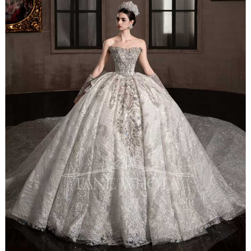 Embroidery Organza - Luxury Off Shoulder Beaded Rhinestones Ball