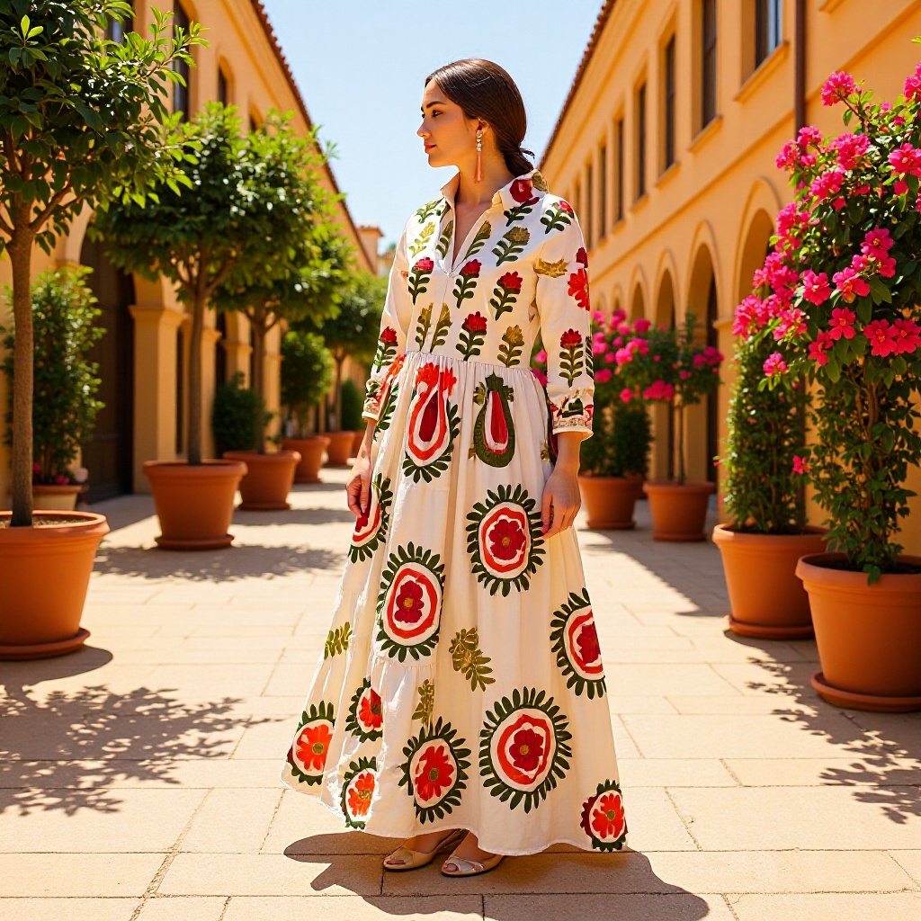 Embroidery Cream - Summer New Women's Fashion Printed Long