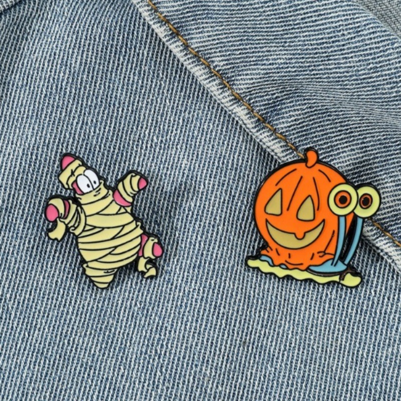 Embroidery Illustration - 2pcs/set SpongeBob SquarePants Snail Enamel Creative