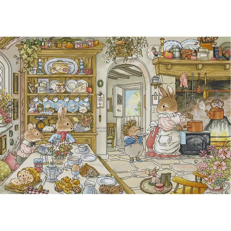 Embroidery Vs Cross Stitch - Rabbit's Kitchen Cartoon Animal Pattern Cross