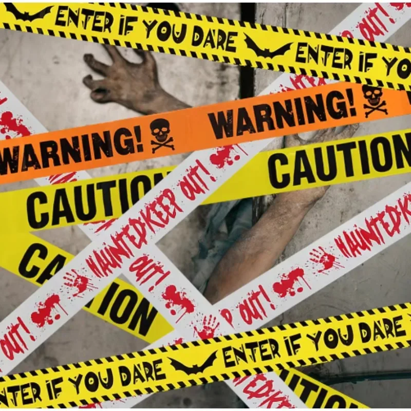 Embroidery Writing - Halloween Warning Tape Signs Banner Halloween
