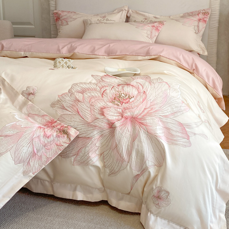 Embroidery Pashmina - 1000TC Egyptian Cotton Flowers Embroidery Luxury