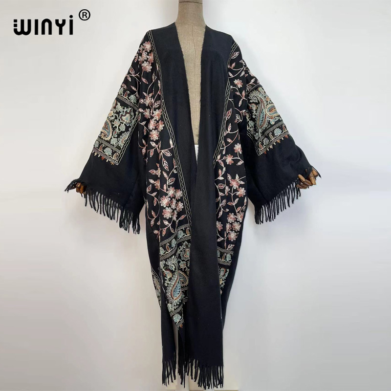 Embroidery Pashmina - WINYI Winter Women Tassel Pashmina Embroidery