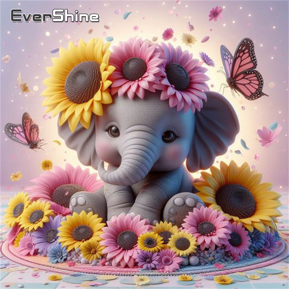 Embroidery Uae - Evershine Elephant Diamond Painting Animal Cross