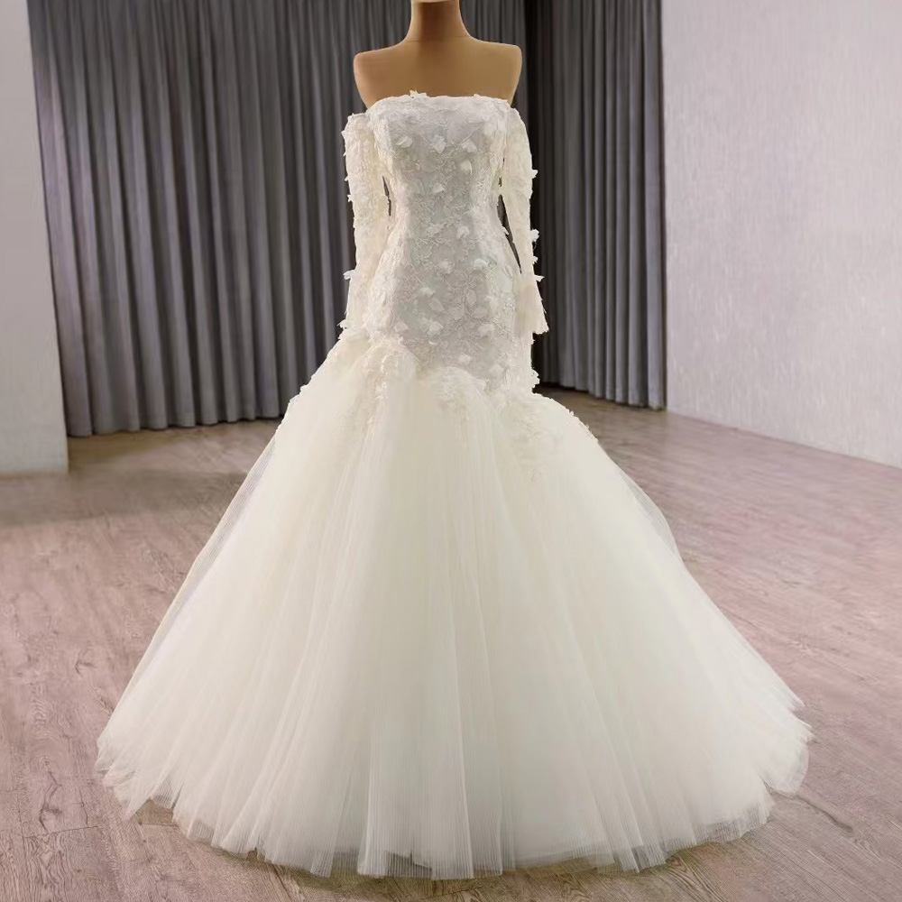 Embroidery Organza - Princess Style Strapless Wedding Dress With