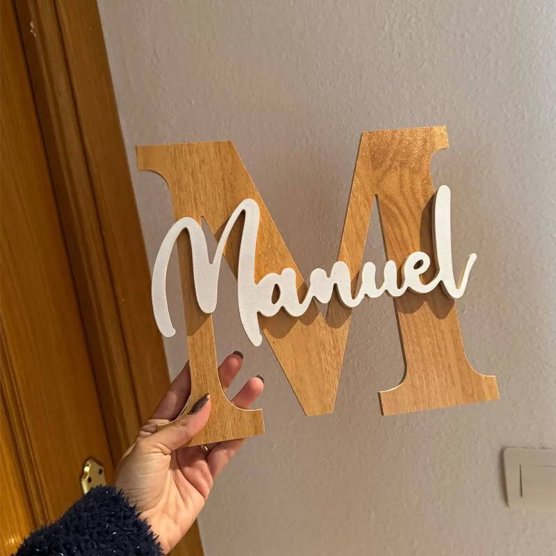 Embroidery Writing - Custom Initials Sign Wooden Wall Name