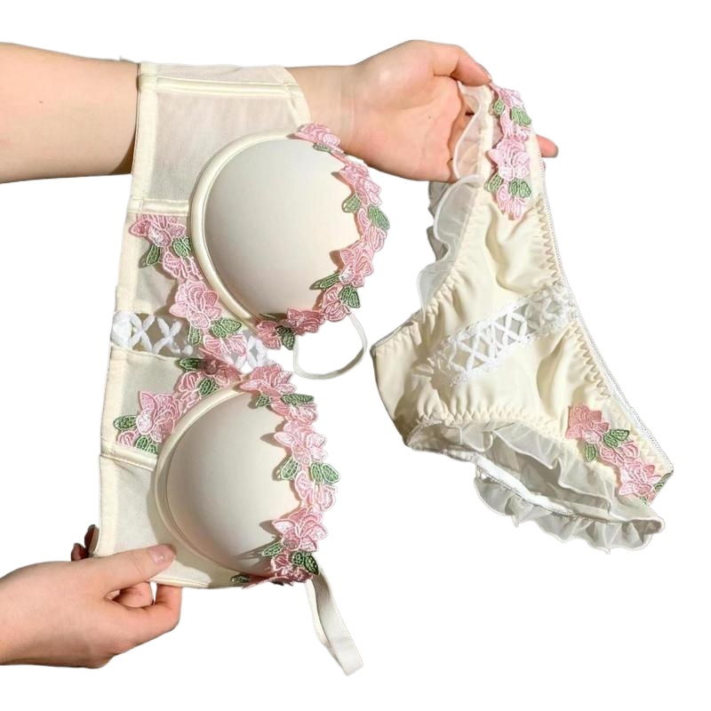Embroidery Cream - Vintage Floral Lingerie Set Cream Lace