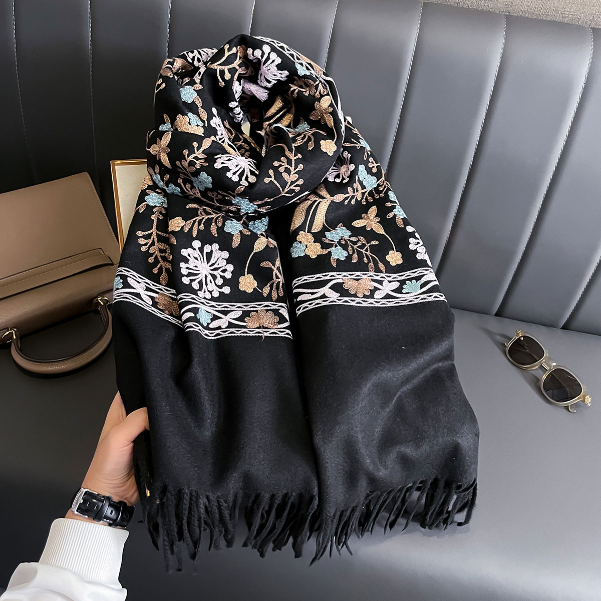 New Winter Warm Cashmere Scarf - Embroidery Pashmina review and price