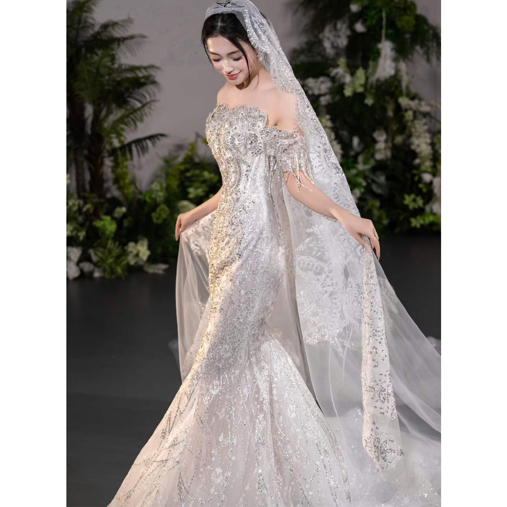 Luxury Strapless Off The Shoul - Embroidery Organza review and price