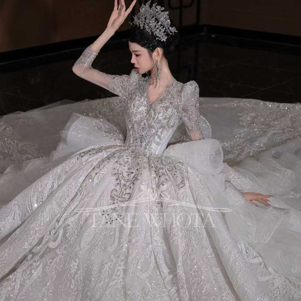Luxury V Neck Wedding Dress Lo - Embroidery Organza review and price
