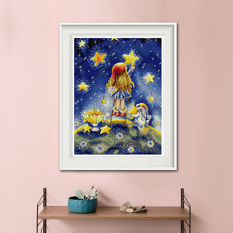 Girl Picking Stars DIY Hand Co - Embroidery Vs Cross Stitch review and price