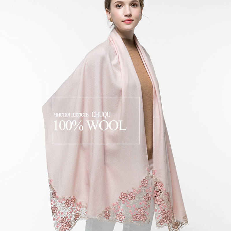 100% Real Wool Pink Scarf Wome - Embroidery Pashmina review and price