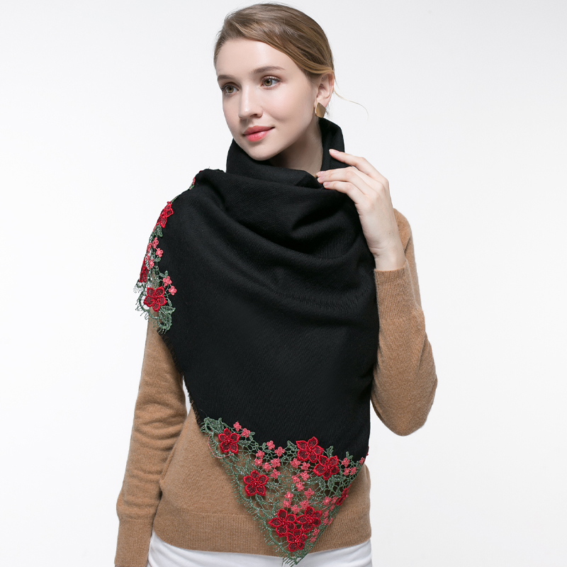100% Real Wool Pink Scarf Wome - Embroidery Pashmina review and price