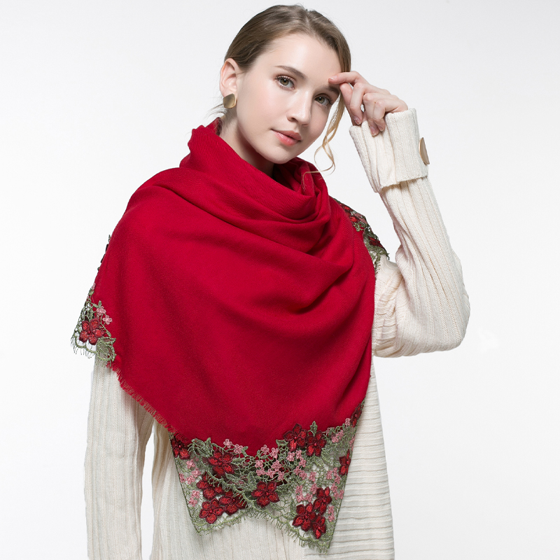 100% Real Wool Pink Scarf Wome - Embroidery Pashmina review and price