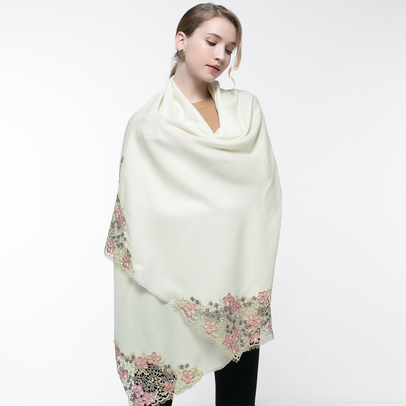100% Real Wool Pink Scarf Wome - Embroidery Pashmina review and price