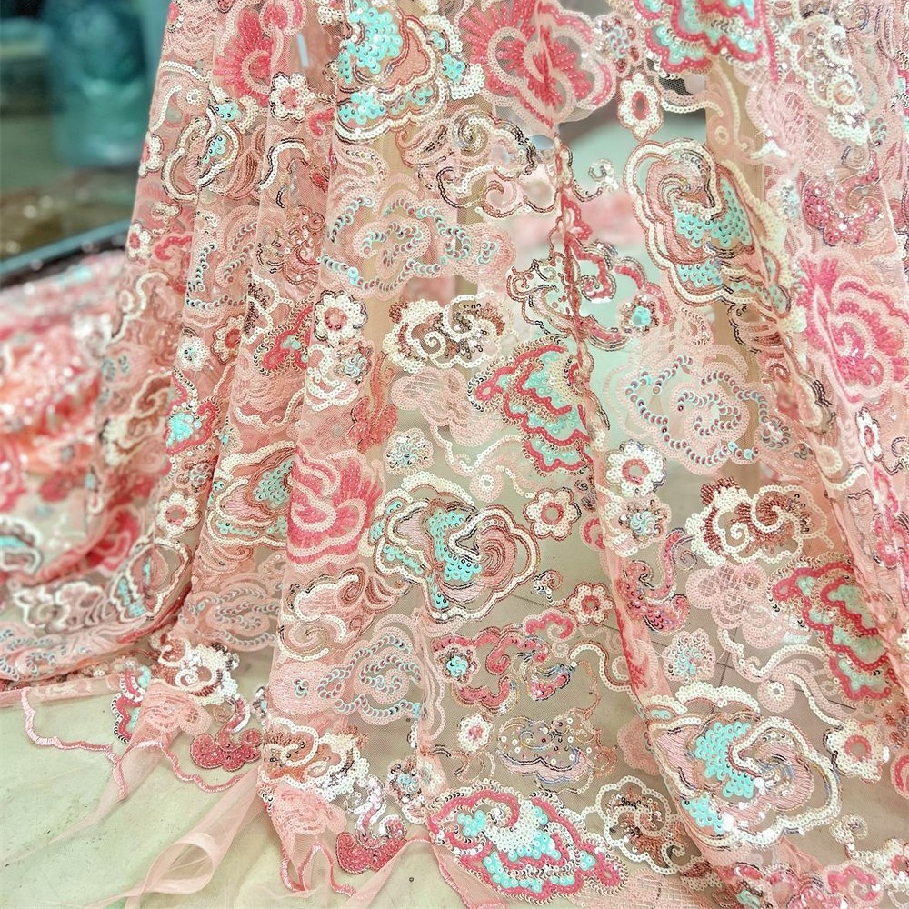 2 Yds/lot 130cm Wide Pink Purp - Embroidery Net Fabric review and price