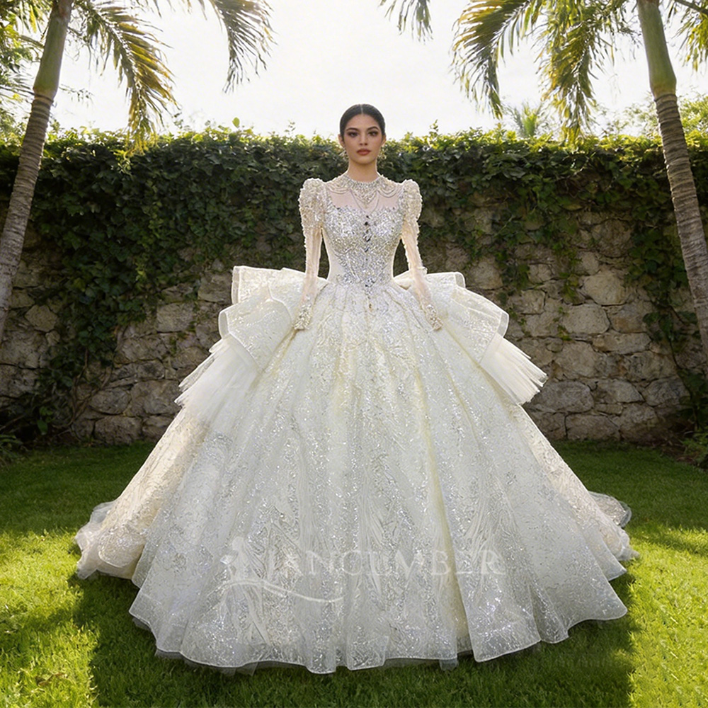 High Neck Chic Wedding Dress C - Embroidery Organza review and price