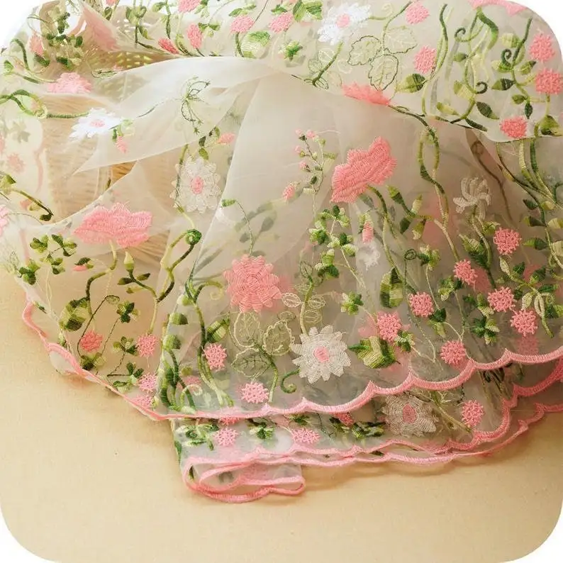 Beautiful Pink Flower Embroide - Embroidery Organza review and price