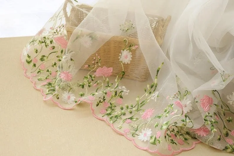 Beautiful Pink Flower Embroide - Embroidery Organza review and price