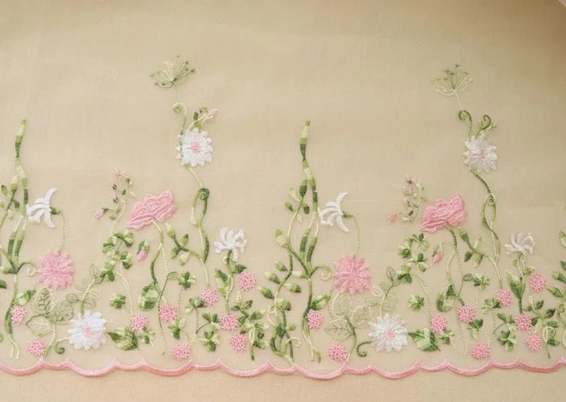 Beautiful Pink Flower Embroide - Embroidery Organza review and price